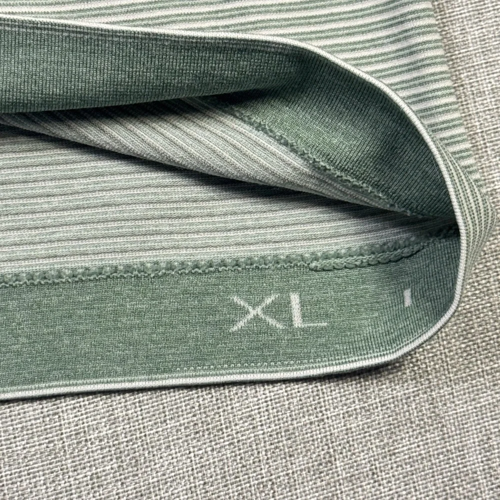 Lululemon Shirt Mens XL Green Striped Jersey Live In Practice Short Sleeve